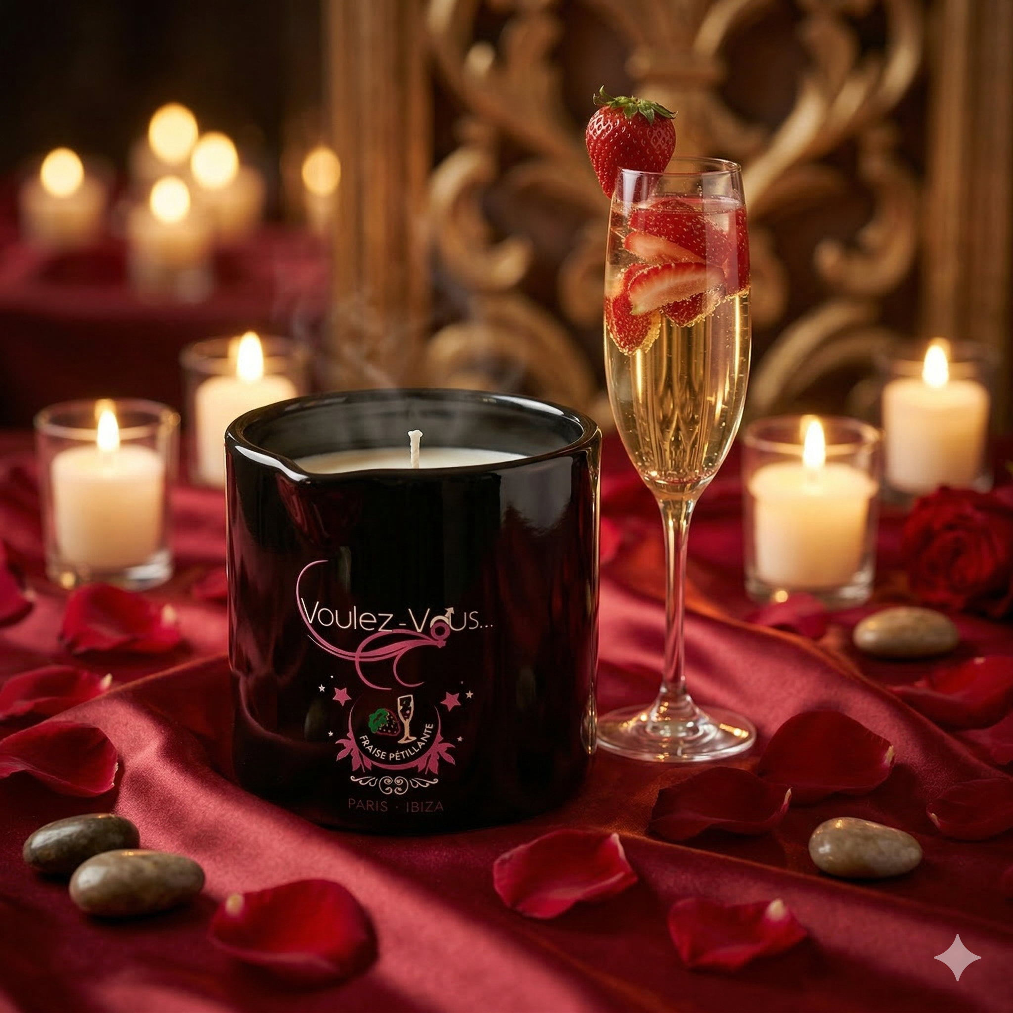 Bougie de massage goût Fraise Pétiillant ALLUME-MOI by Voulez-Vous...
