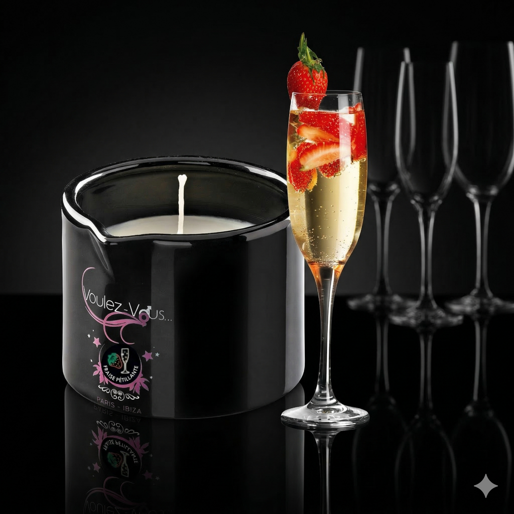 Bougie de massage goût Fraise Pétiillant ALLUME-MOI by Voulez-Vous...