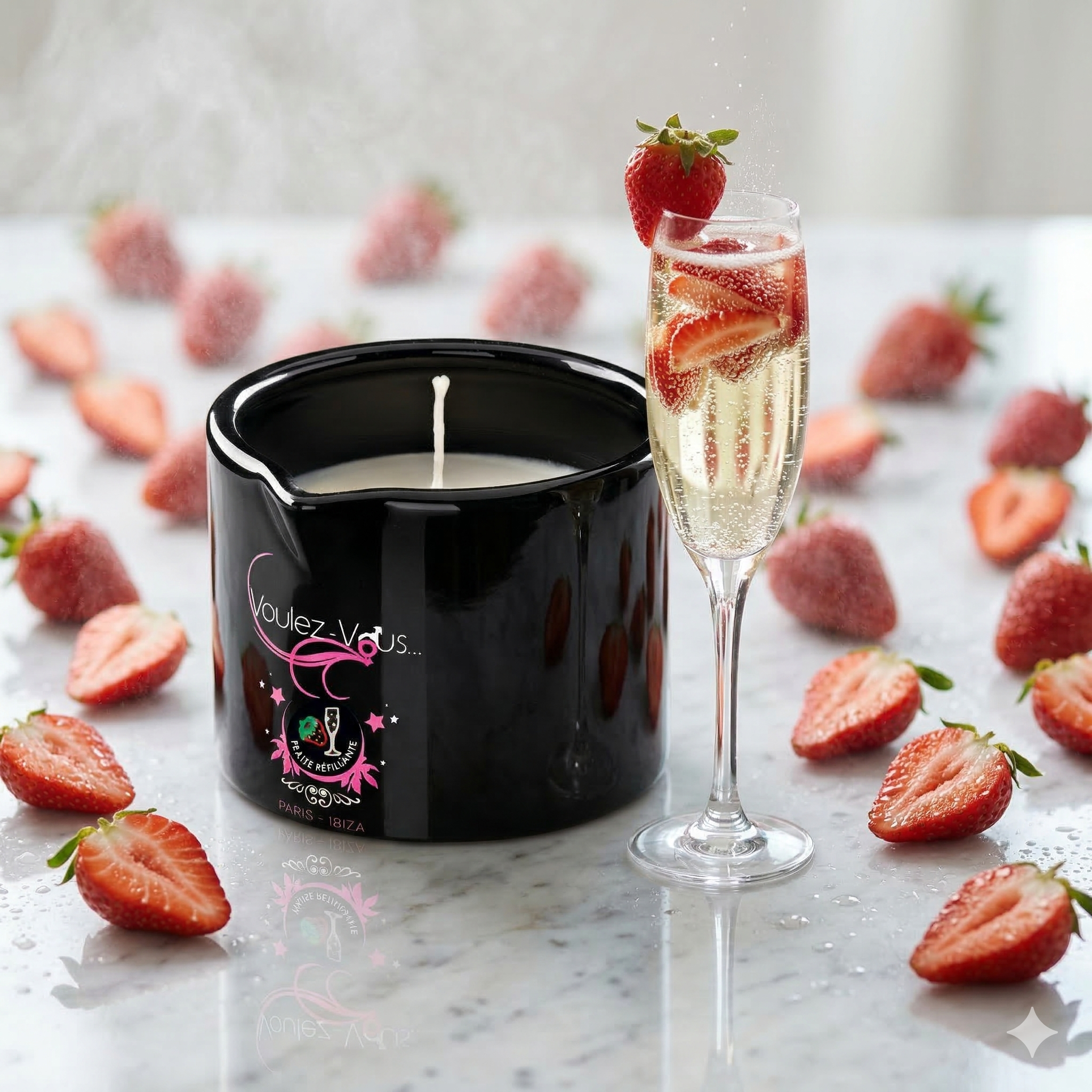 Bougie de massage goût Fraise Pétiillant ALLUME-MOI by Voulez-Vous...