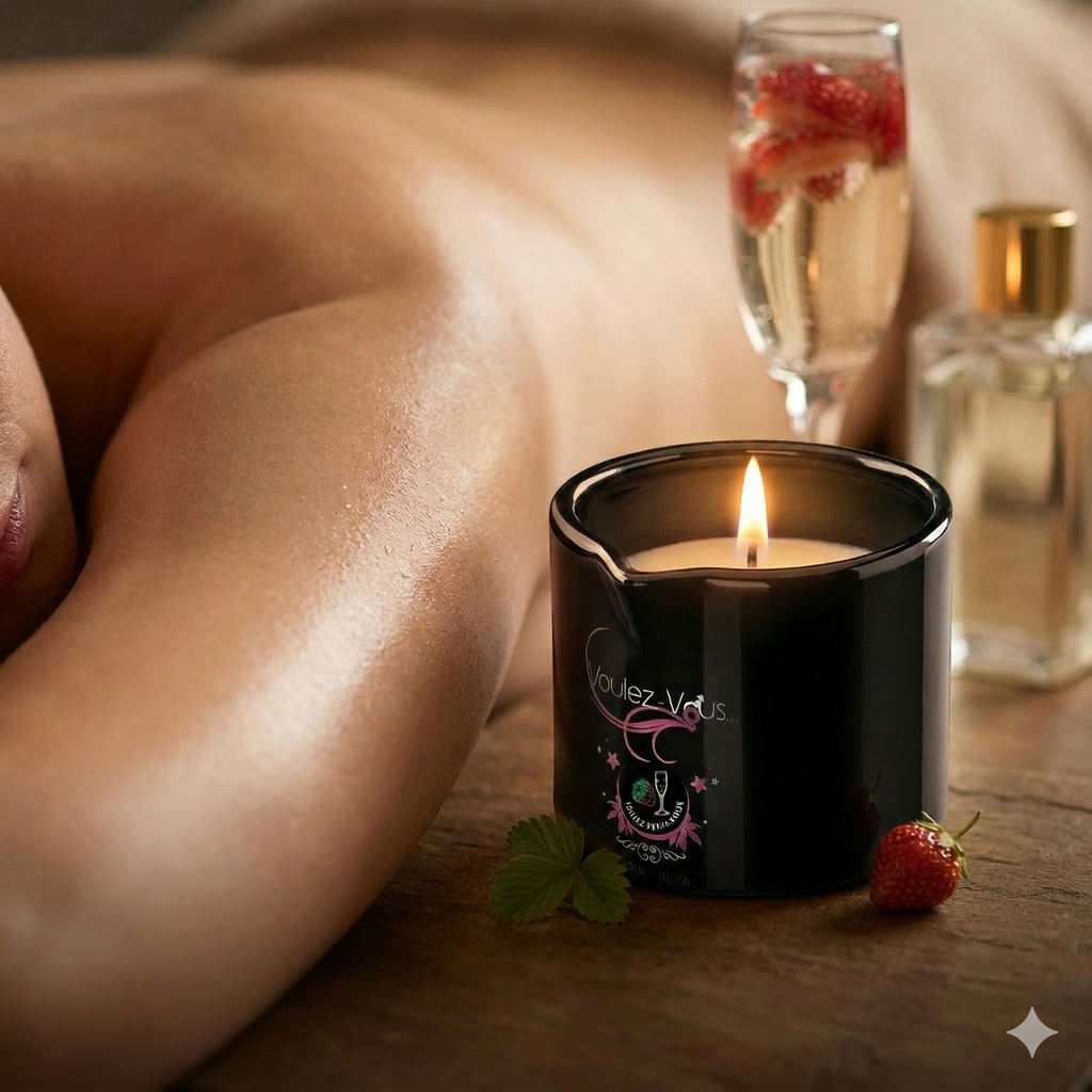 Bougie de massage goût Fraise Pétiillant ALLUME-MOI by Voulez-Vous...