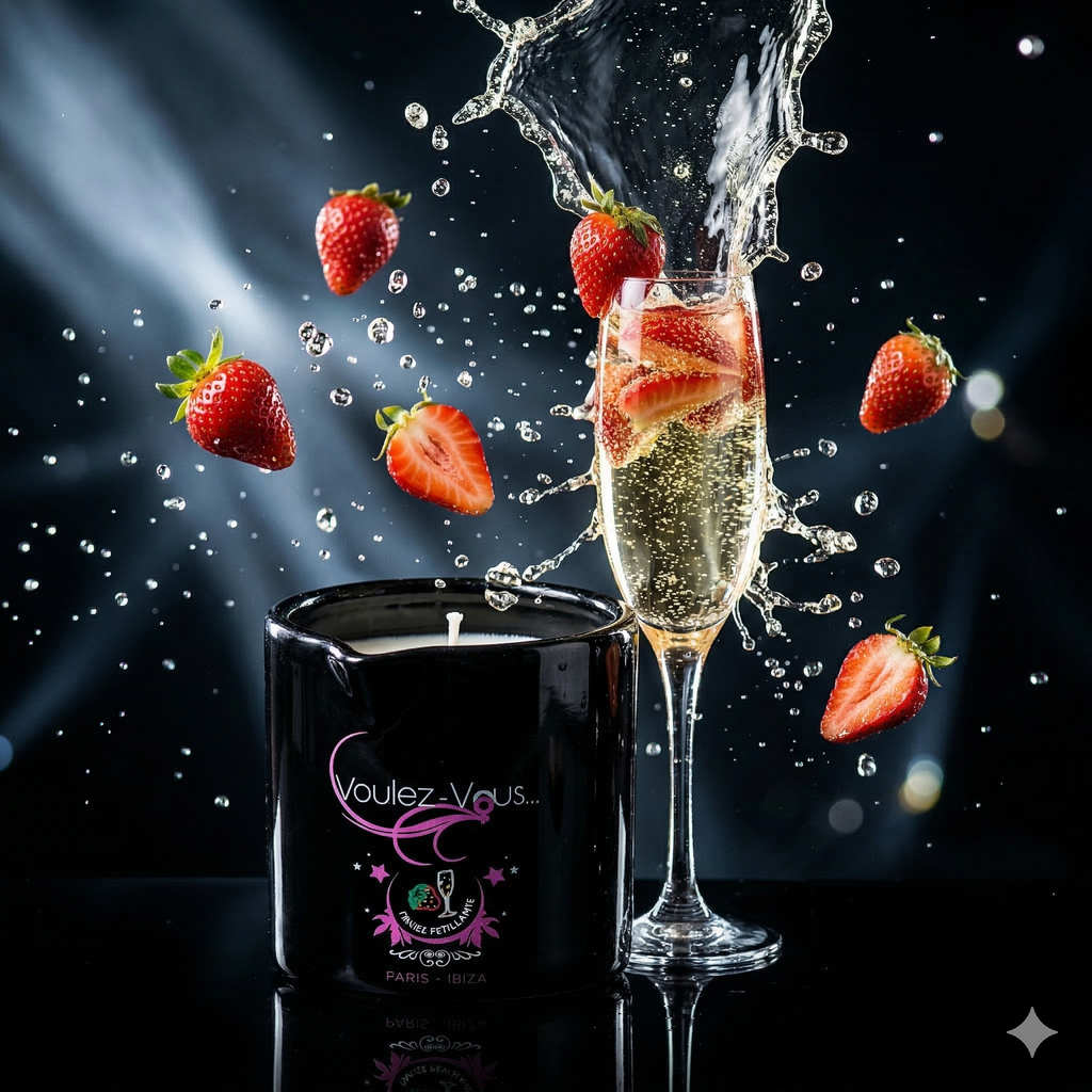 Bougie de massage goût Fraise Pétiillant ALLUME-MOI by Voulez-Vous...