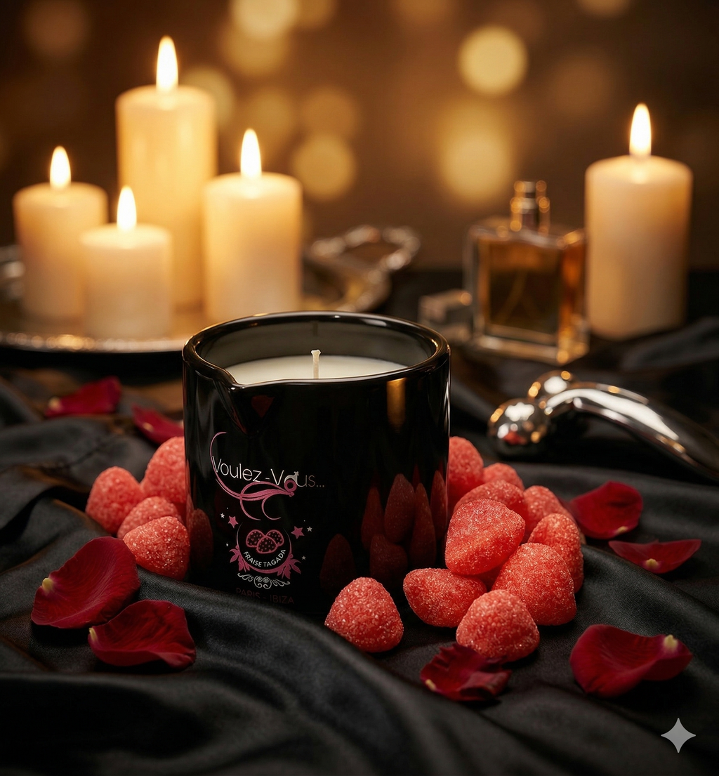 Bougie de massage goût Fraise Tagada ALLUME-MOI by Voulez-Vous...