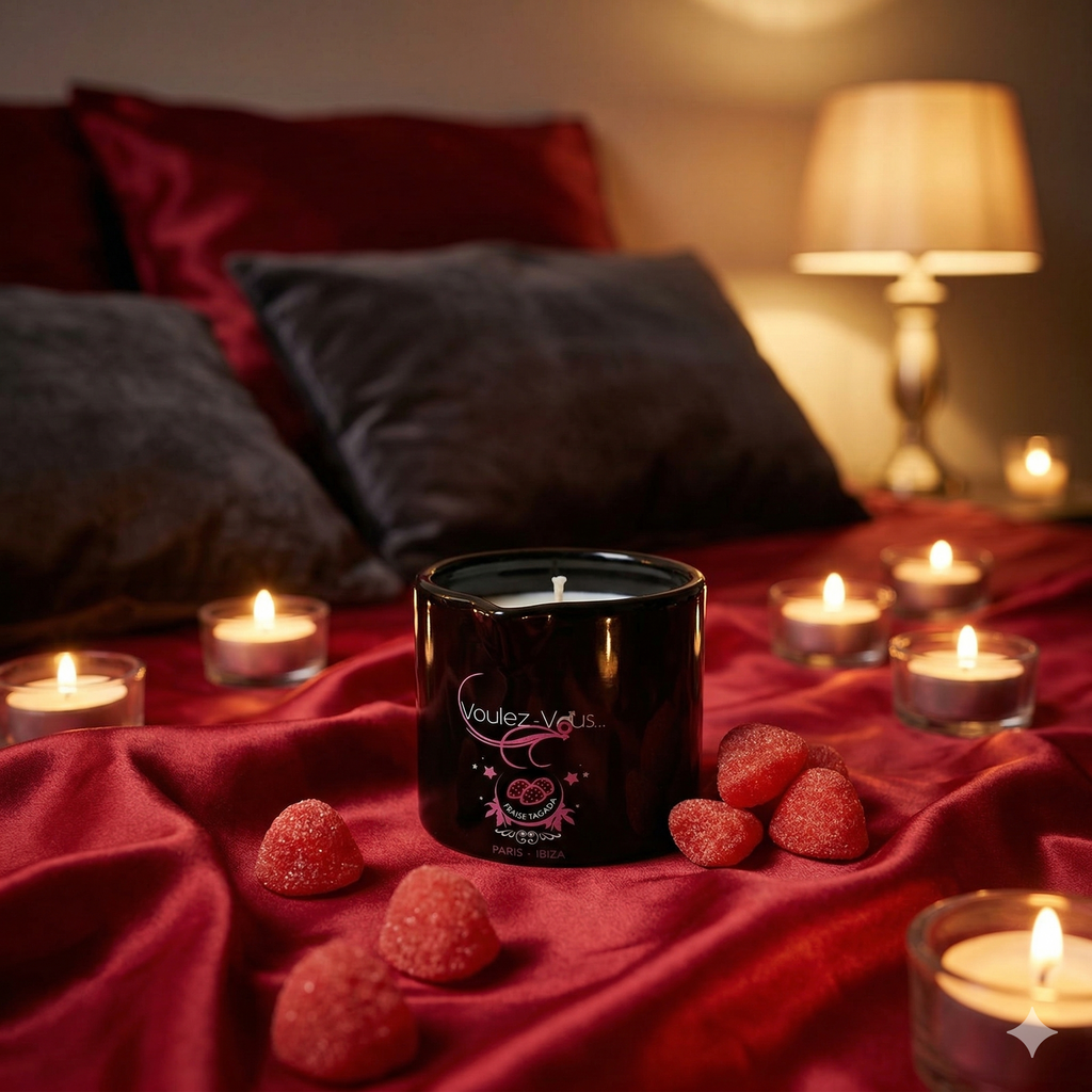 Bougie de massage goût Fraise Tagada ALLUME-MOI by Voulez-Vous...